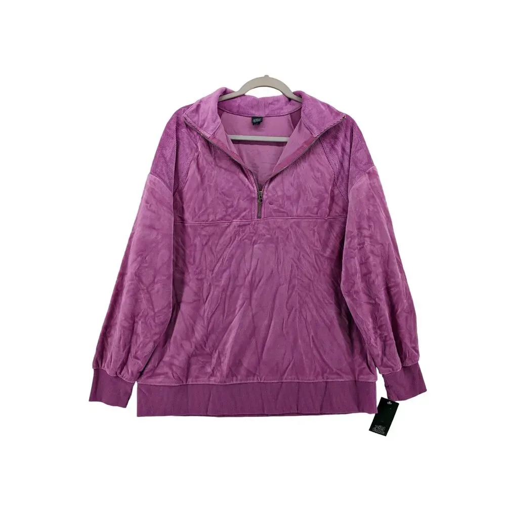 Wild Fable Quarter‎ Zip Sweatshirt Medium Purple Velour Jacket Relaxed Fit Layer - Picture 2 of 12